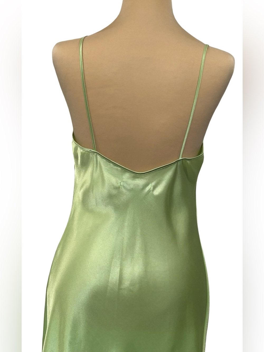 Laundry Shelli Segal Silk Dress S 6 Chartreuse Green Asymmetrical Slip Y2K Fairy - Picture 8 of 10